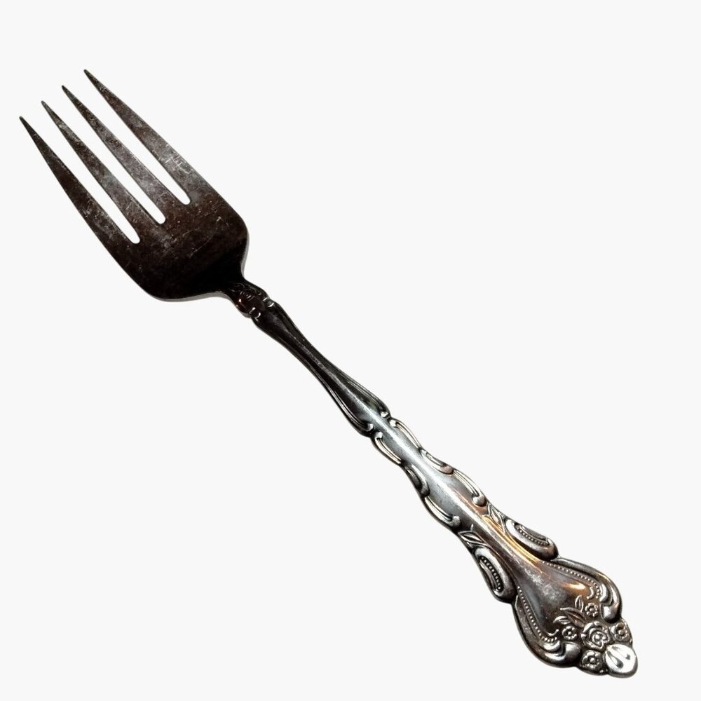 International Serving Fork Stainless Steel Floral Handle Vintage